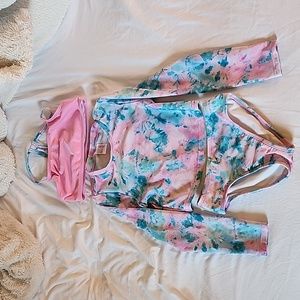 Girls 3 pieces pink and blue die-tye swimwear